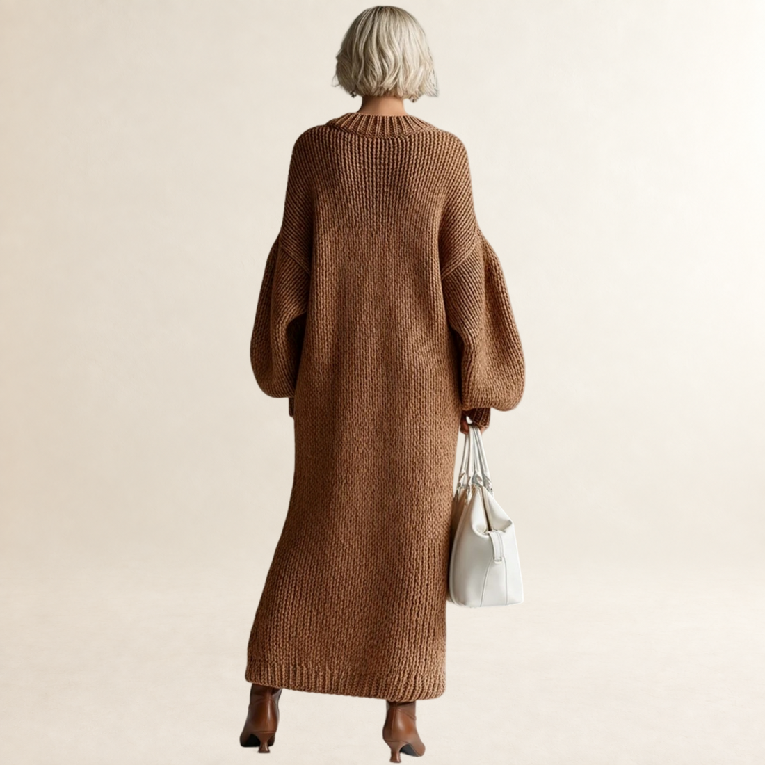 Vestido maxi feminino oversized com decote redondo e mangas longas