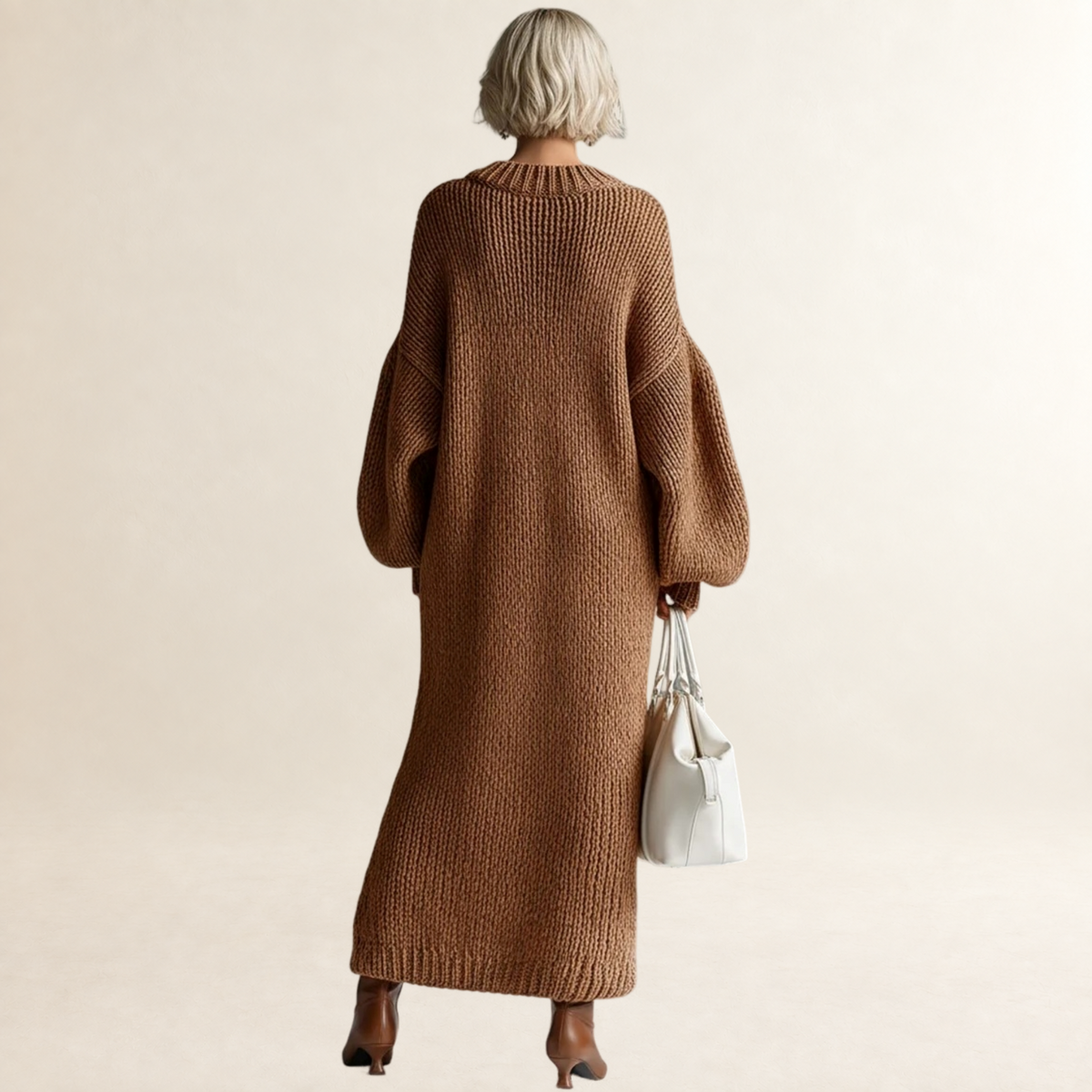 Vestido maxi feminino oversized com decote redondo e mangas longas