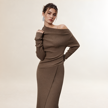 Vestido maxi para mulheres ombro a ombro com manga longa e fenda