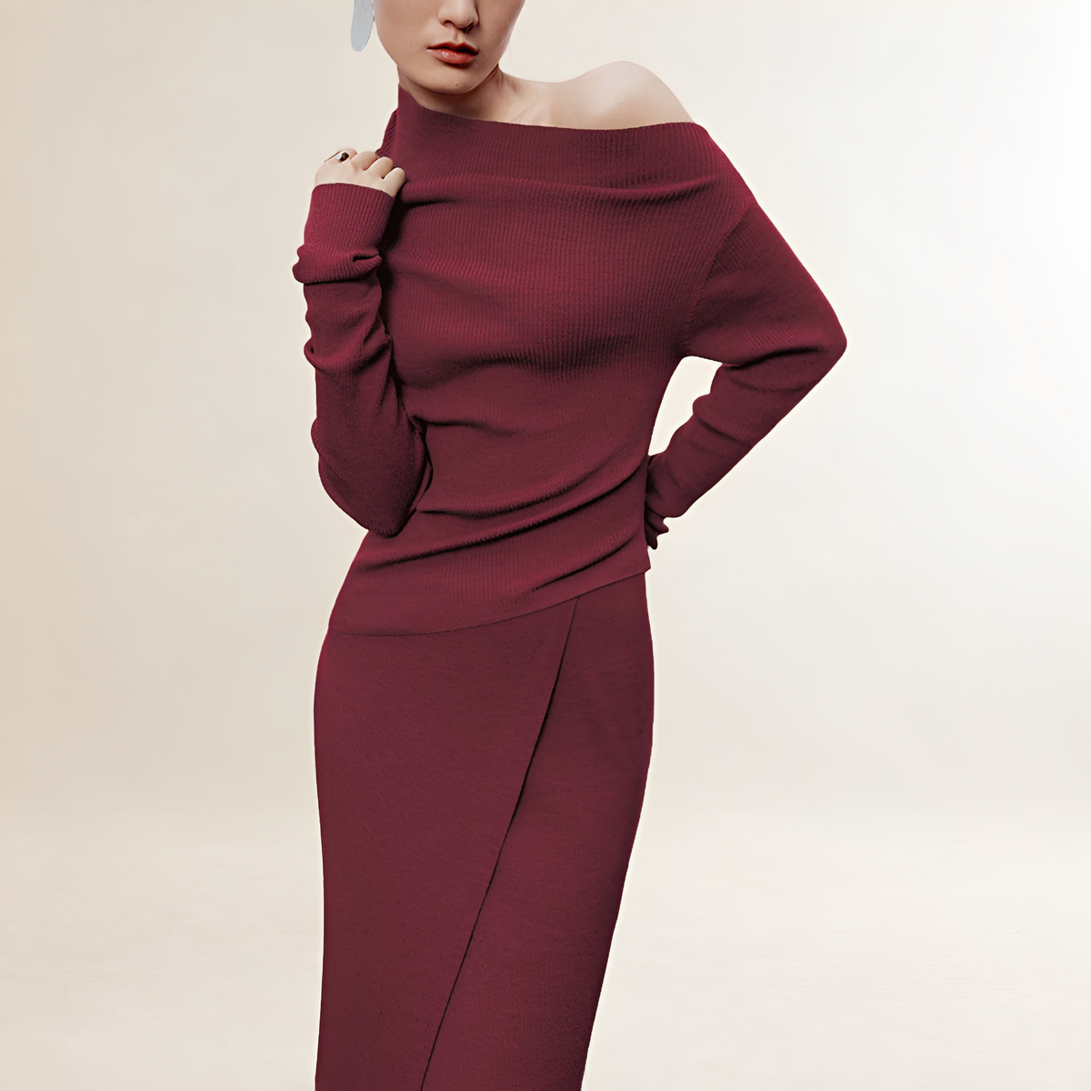 Vestido maxi para mulheres ombro a ombro com manga longa e fenda