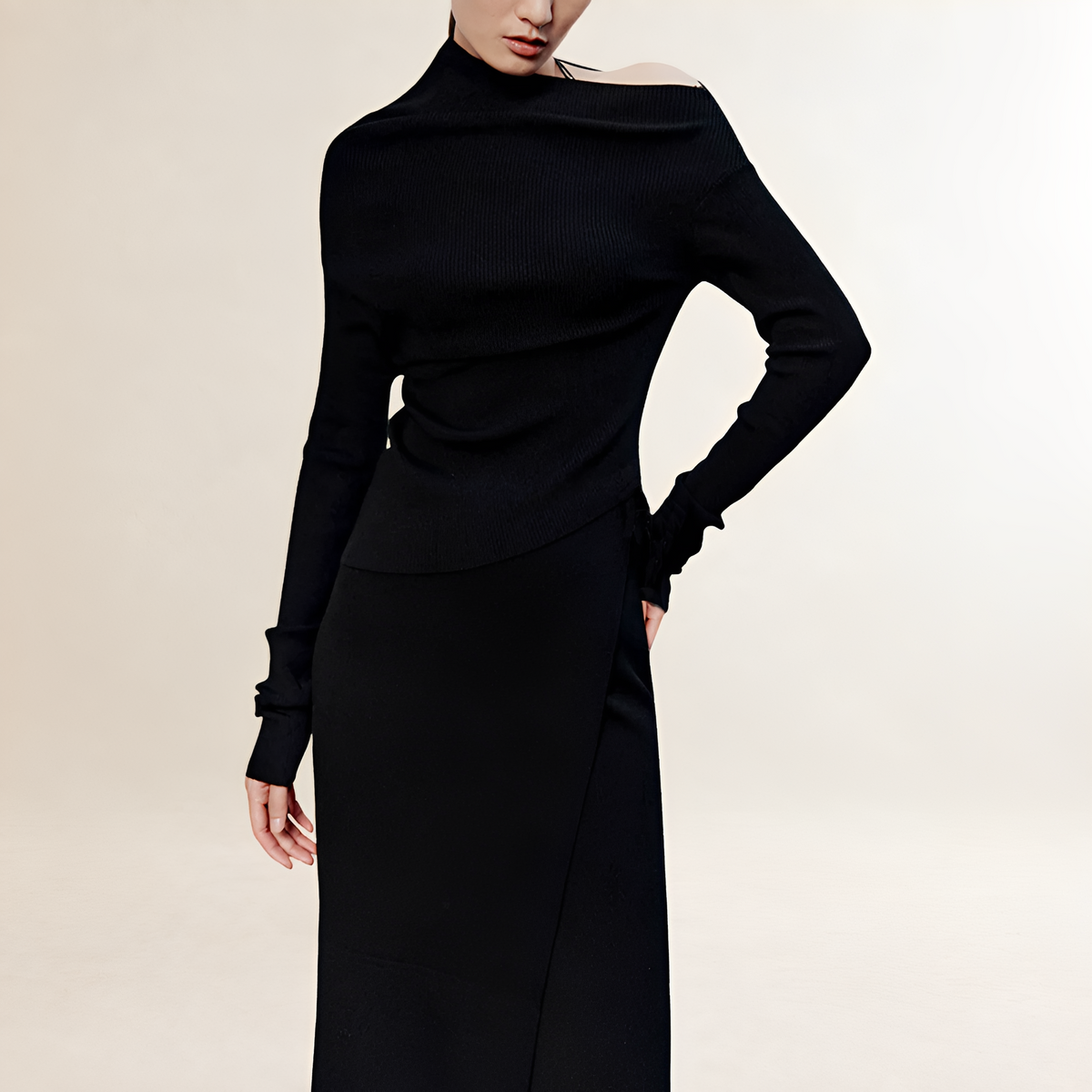 Vestido maxi para mulheres ombro a ombro com manga longa e fenda