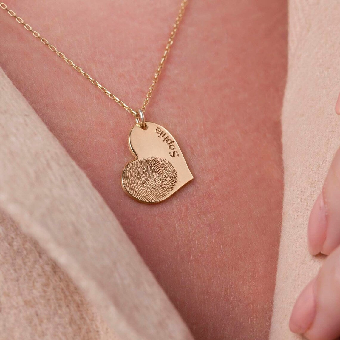 Impressão digital em forma de coração - Colar com nome personalizado