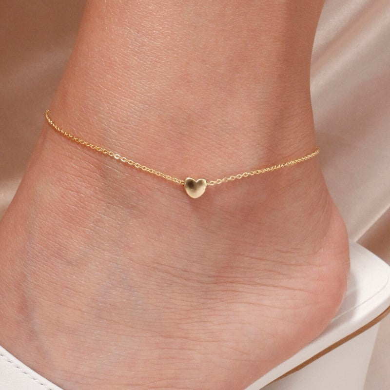 Mini bracelete de tornozelo em forma de coração - Bracelete de amor a dupla camada