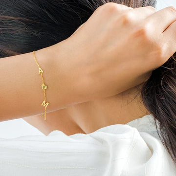 Bracelete Coração com Iniciais Duplas - Bracelete Coração de Amor Duplo para Ela