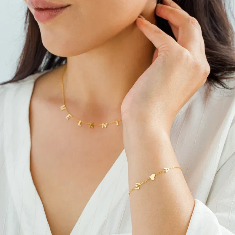 Bracelete Coração com Iniciais Duplas - Bracelete Coração de Amor Duplo para Ela