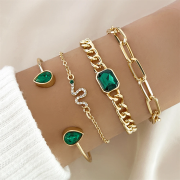 Jade – Conjunto de braceletes em cristais verdes