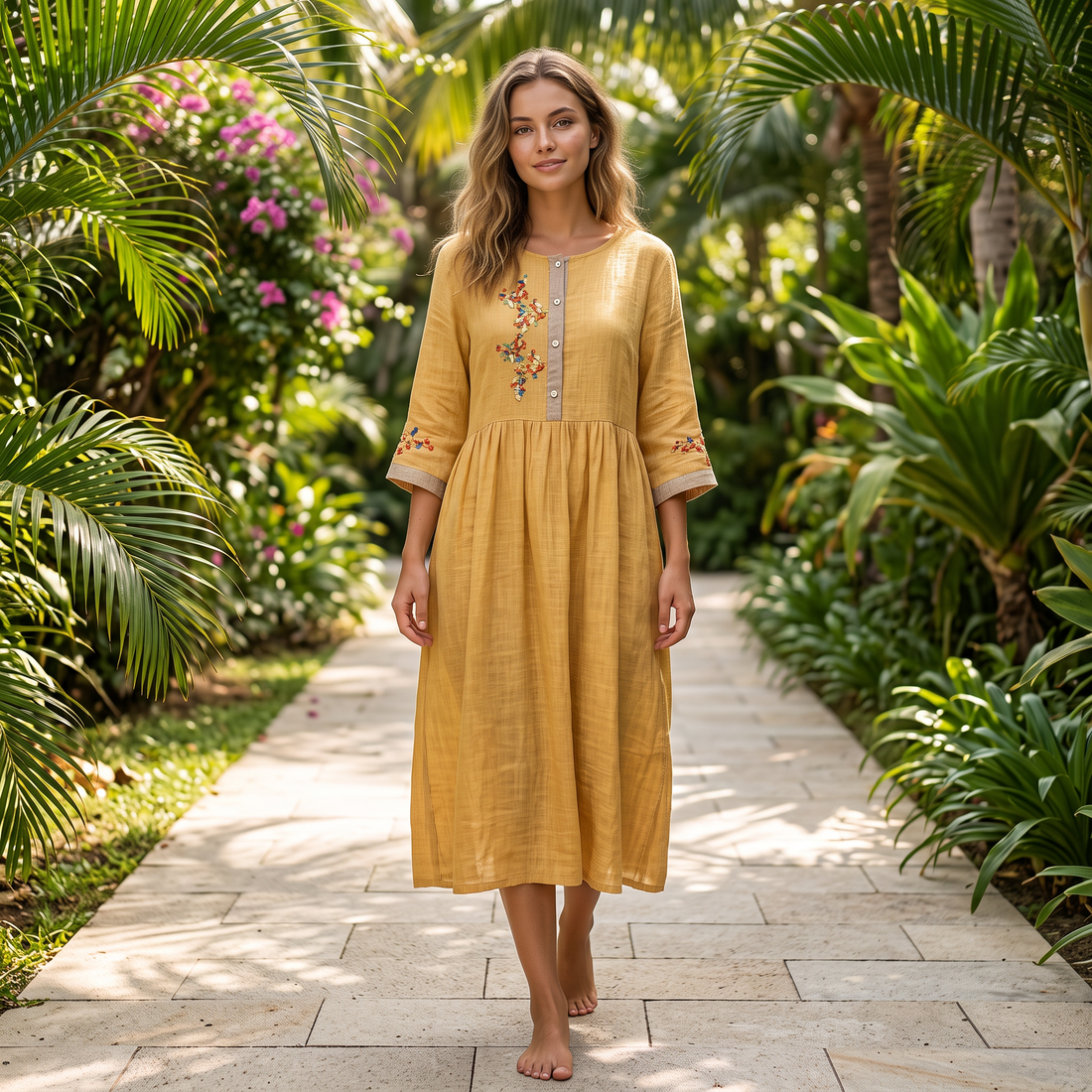 Laura - Vestido Boho Relaxado Bordado