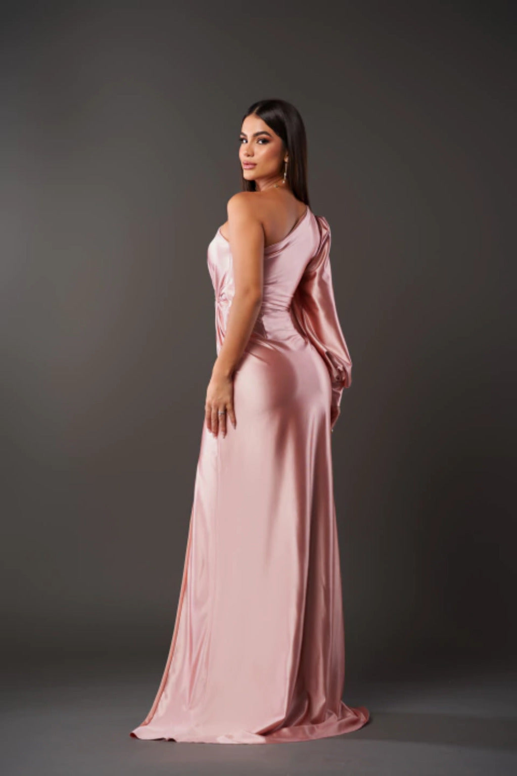 Florence – Satin dress with one bare shoulder, elegant and refined