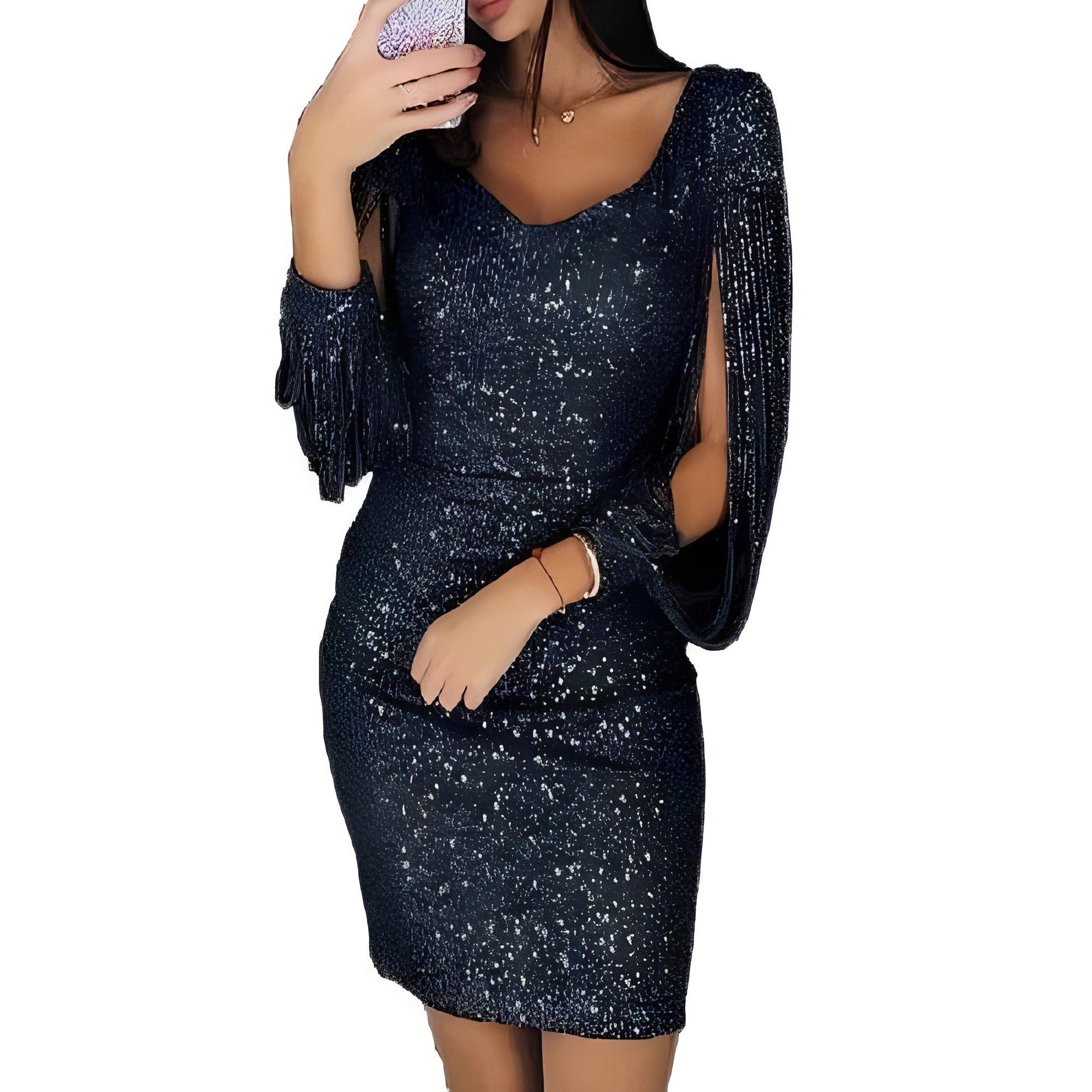 Marianna - Vestido de noite elegante e brilhante com mangas longas para mulheres