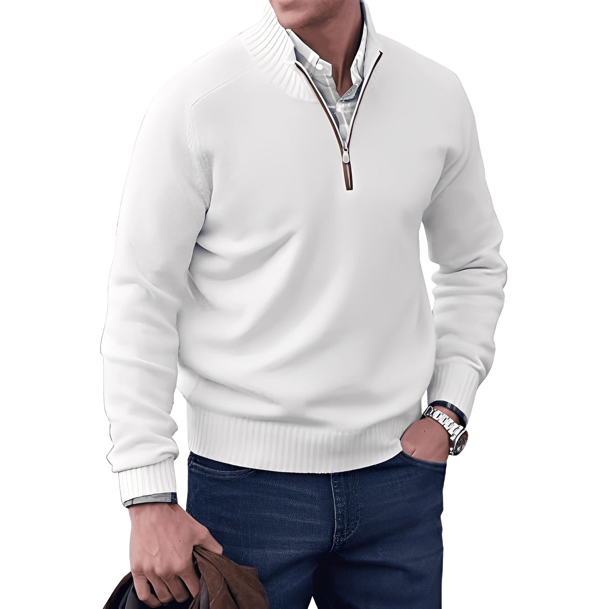 Kian - Pulôver masculino moderno com zíper prático