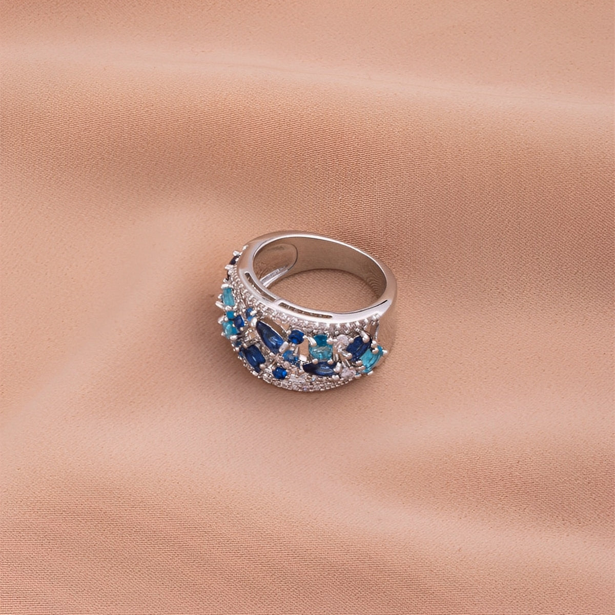 Julie – Bague vintage azul com detalhe brilhante