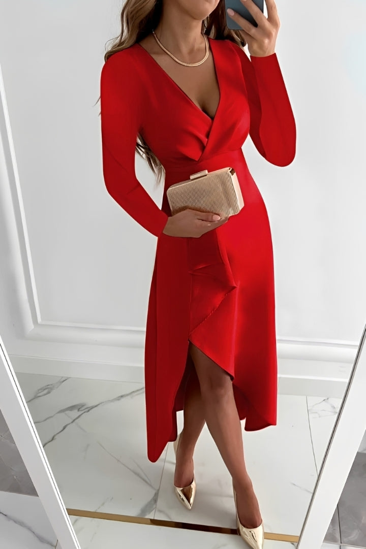 Gracie - Vestido Midi Elegante de Manga Longa