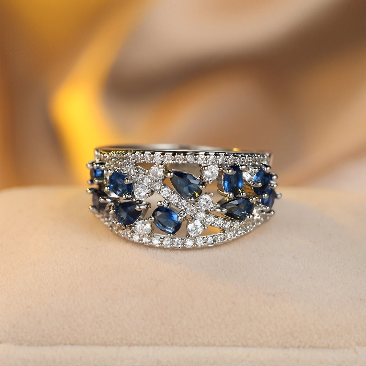 Julie – Bague vintage azul com detalhe brilhante