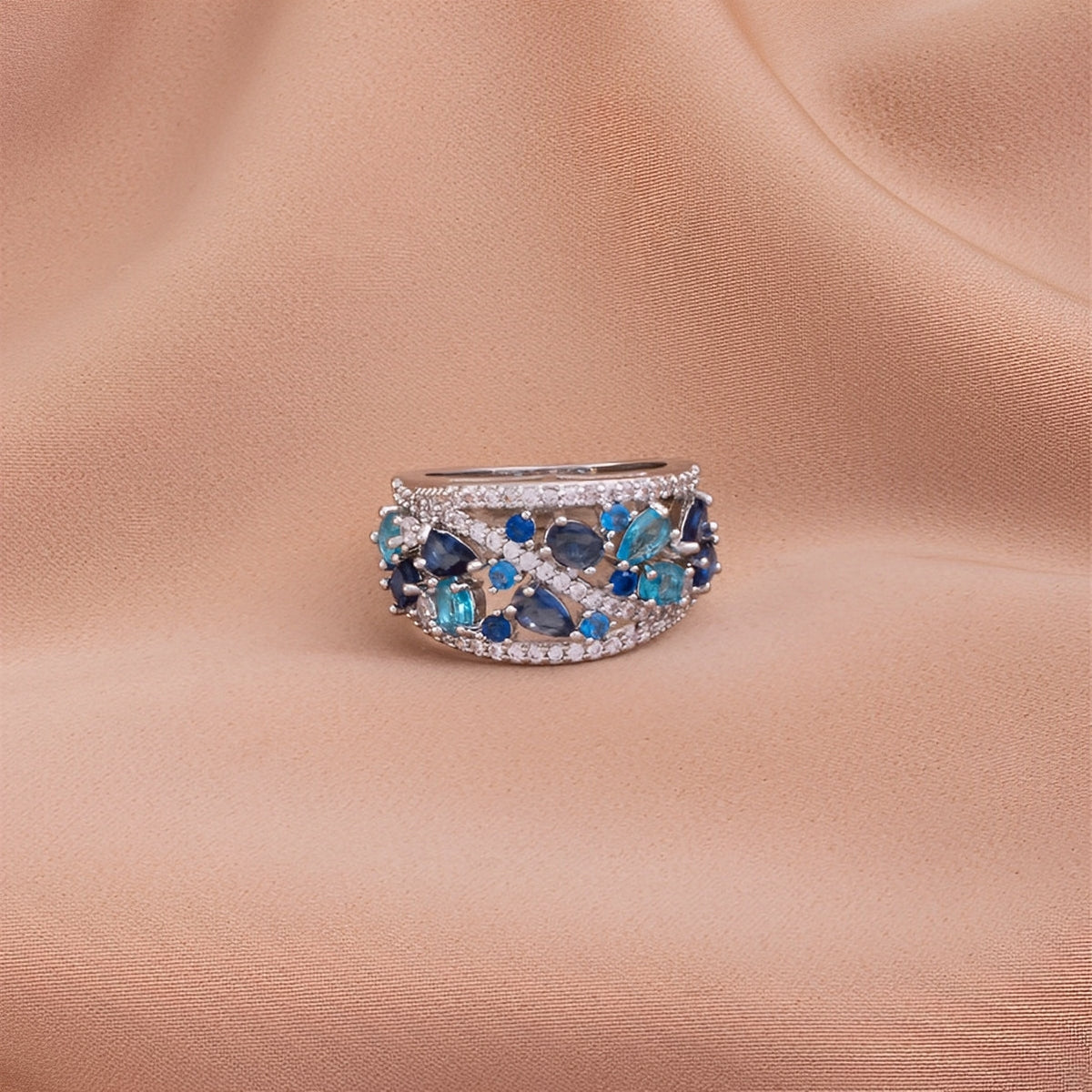 Julie – Bague vintage azul com detalhe brilhante