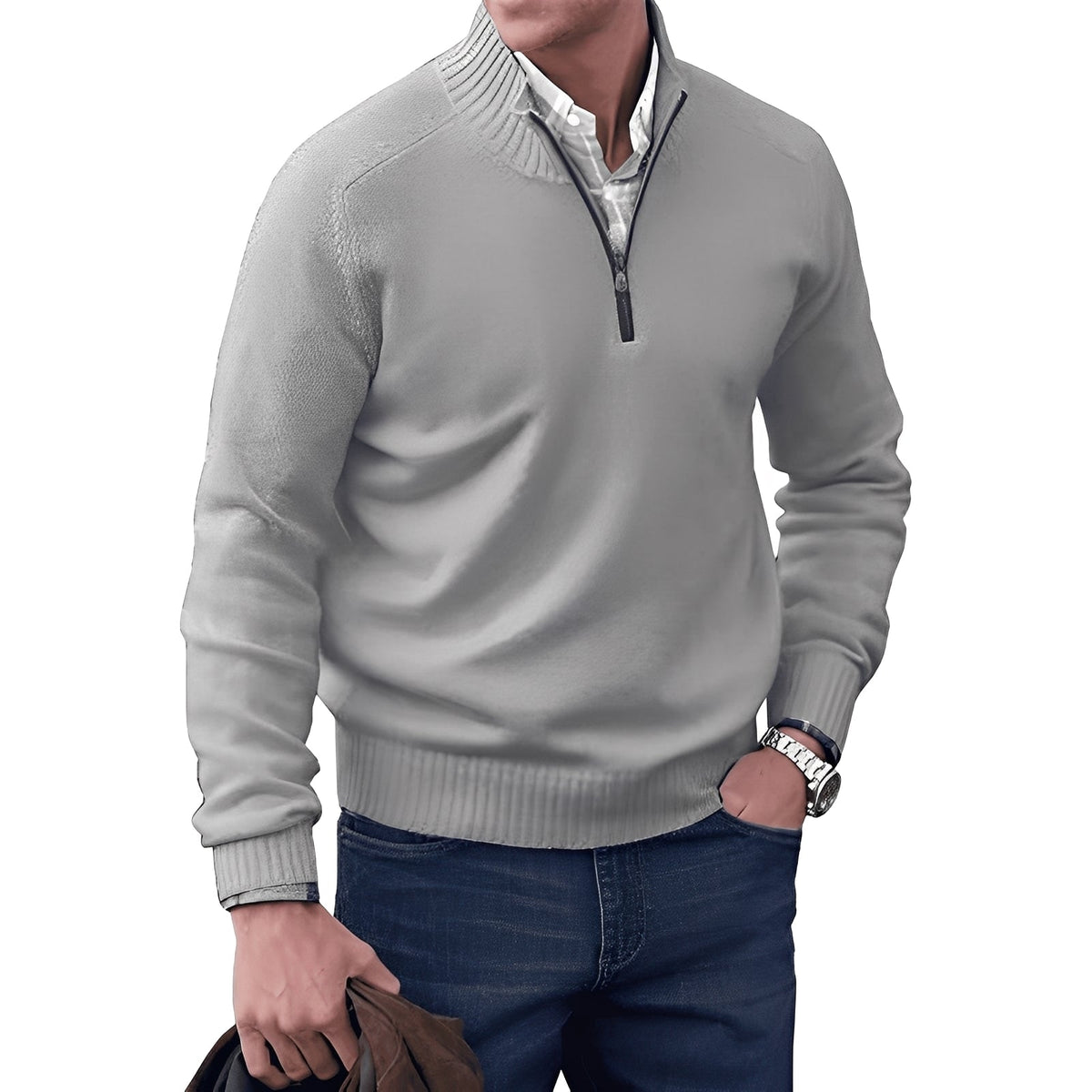 Kian - Pulôver masculino moderno com zíper prático