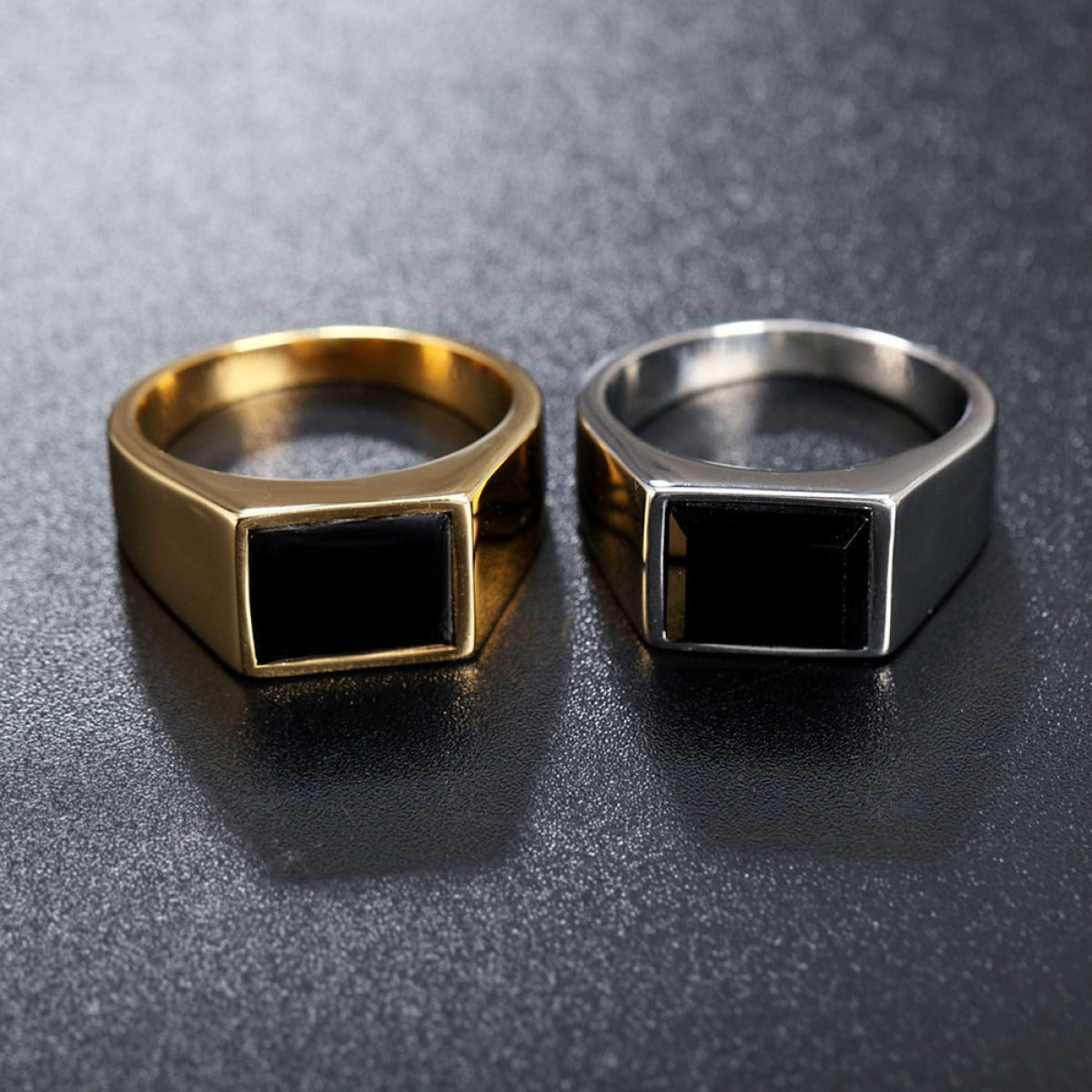 Daro – Anel de selo masculino com pedra preta