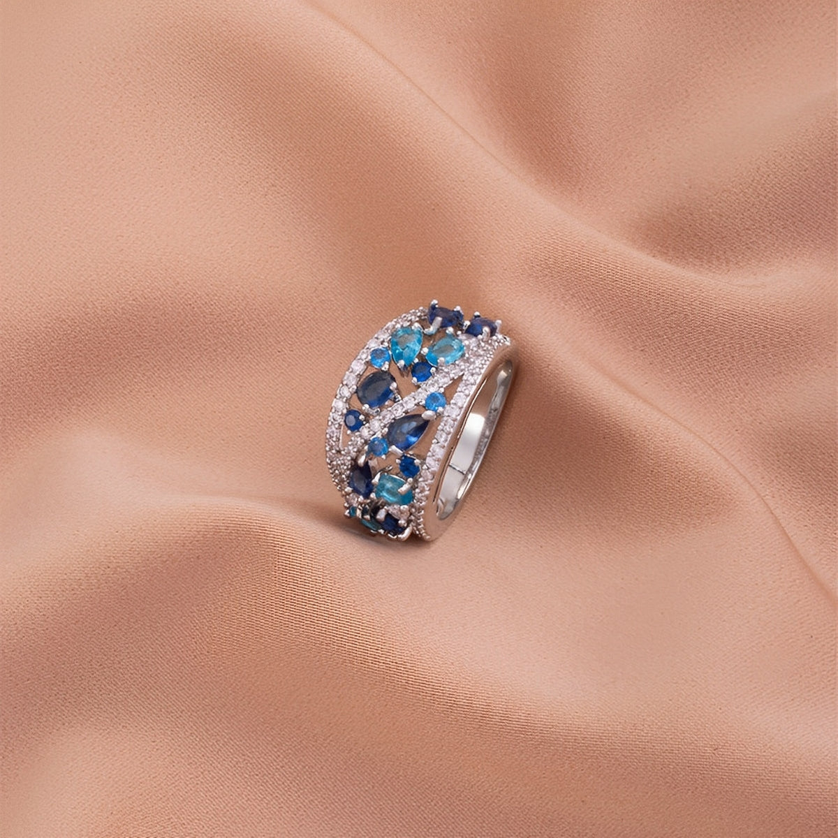 Julie – Bague vintage azul com detalhe brilhante