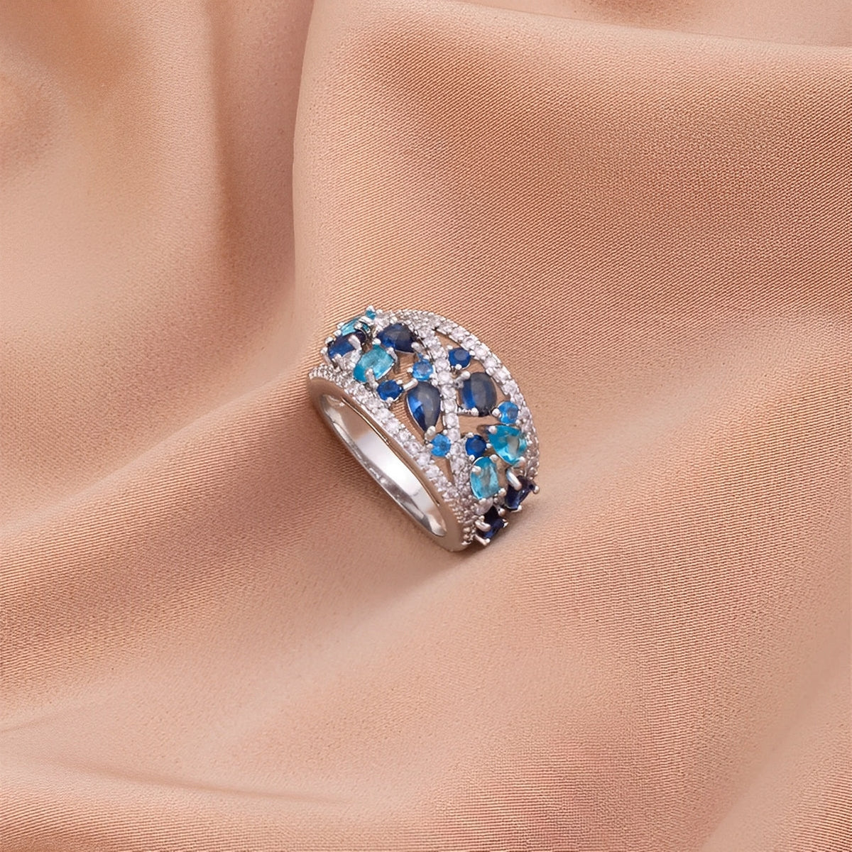 Julie – Bague vintage azul com detalhe brilhante