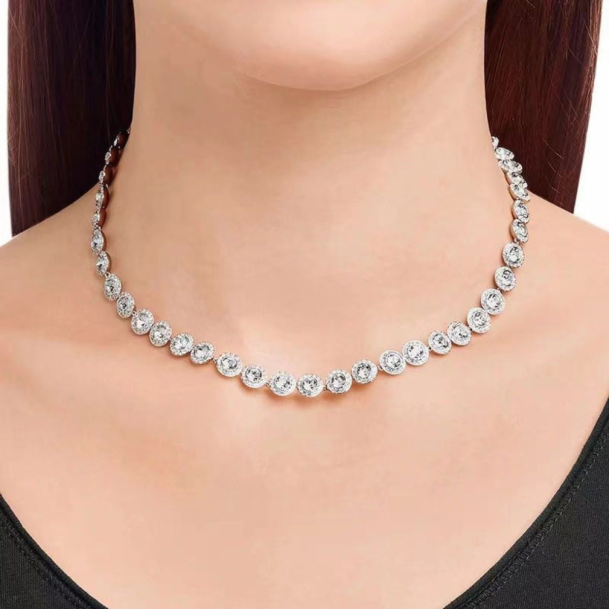 Victoria – Colar e bracelete com botão redondo brilhante