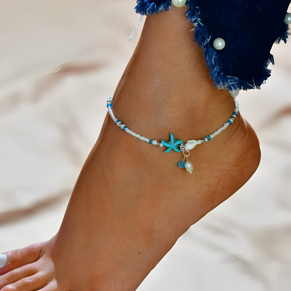 Isla – Bracelete de tornozelo Estrela e Concha com Pedras Naturais
