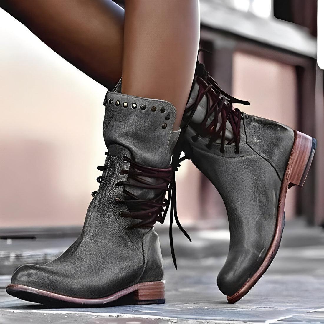 Lenora - Botas retro de salto baixo para mulher