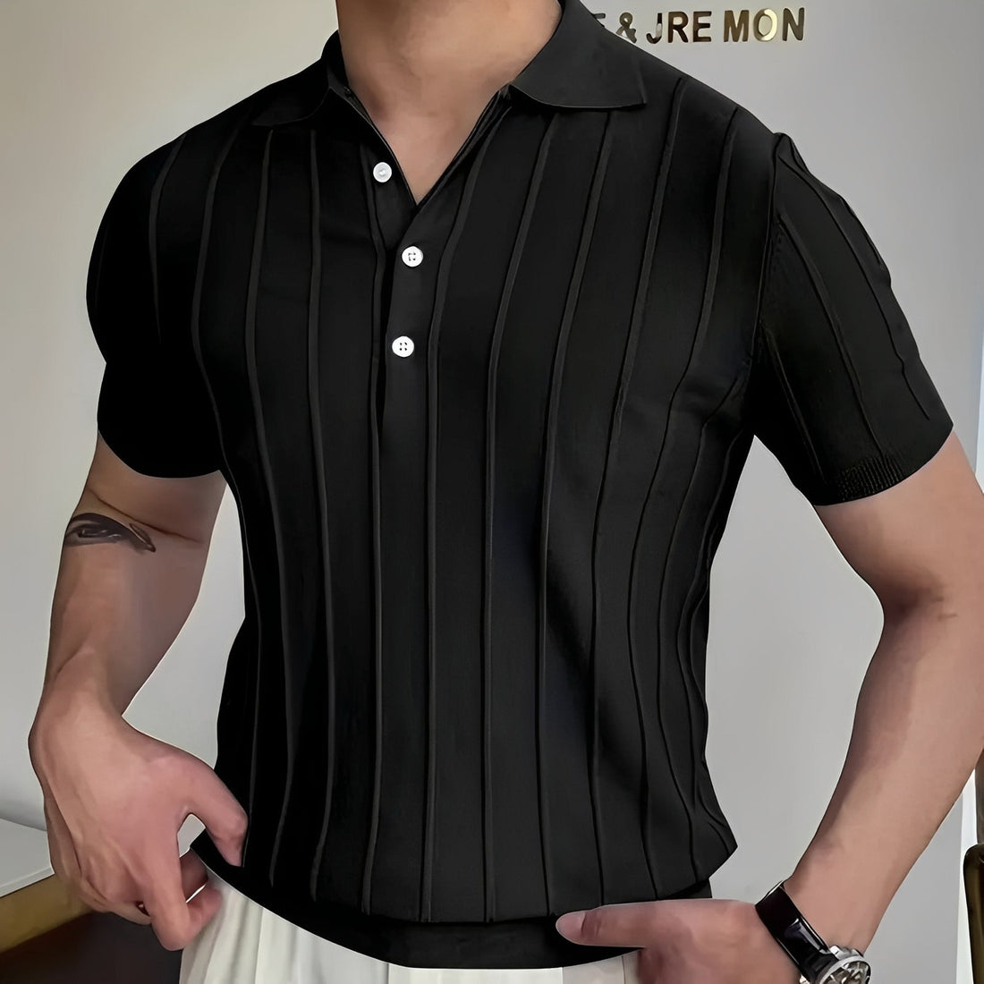 Joss - Camisa estilosa com lapela listrada para homens