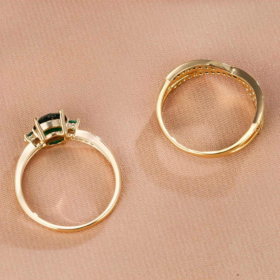 Ivy – Conjunto de Anéis com Cristais Verdes