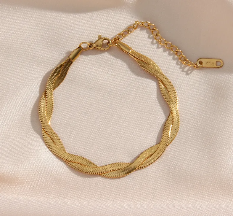 Alina – Conjunto elegante de colar e pulseira dourados entrelaçados