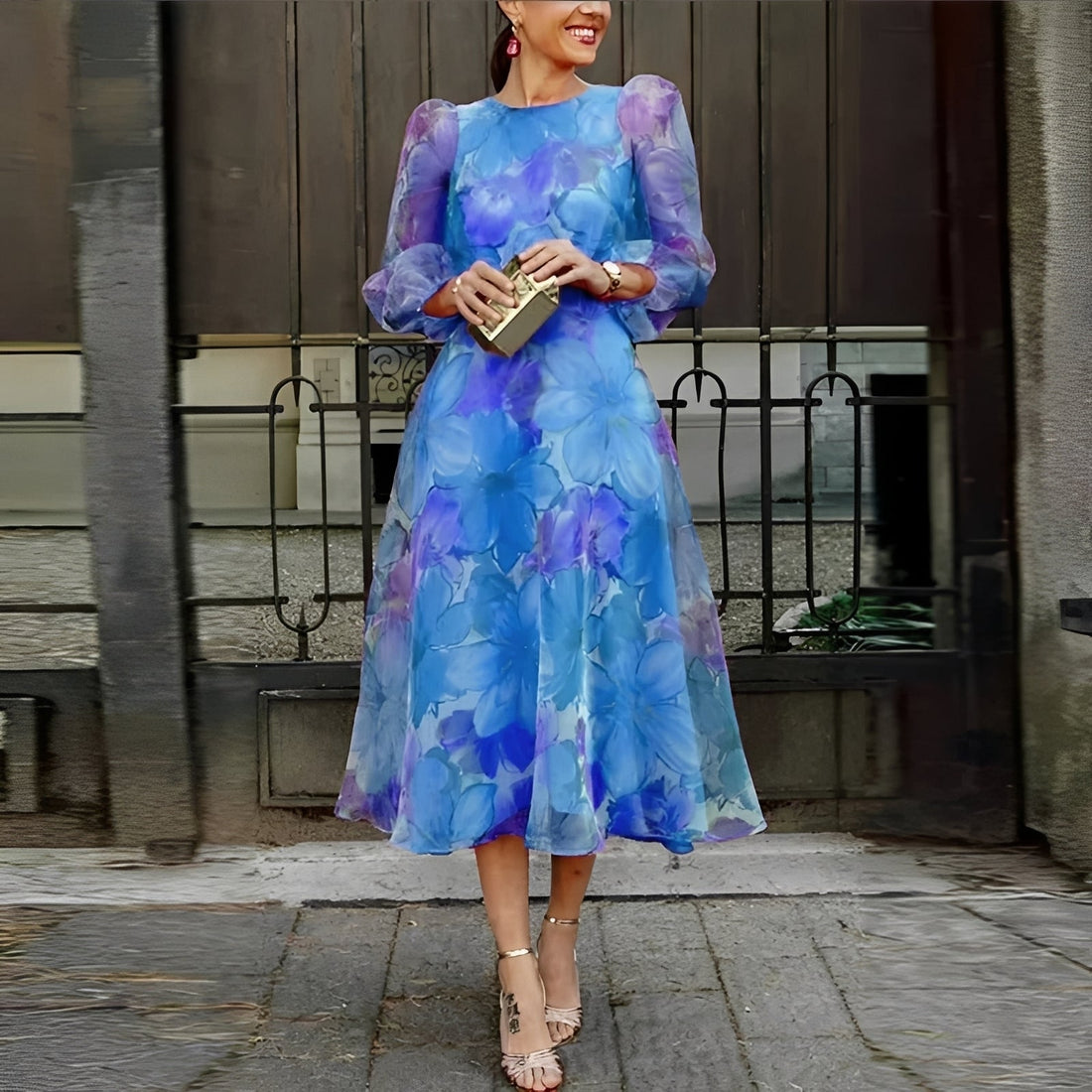 Shelley - Vestido midi estiloso com estampa floral para mulheres