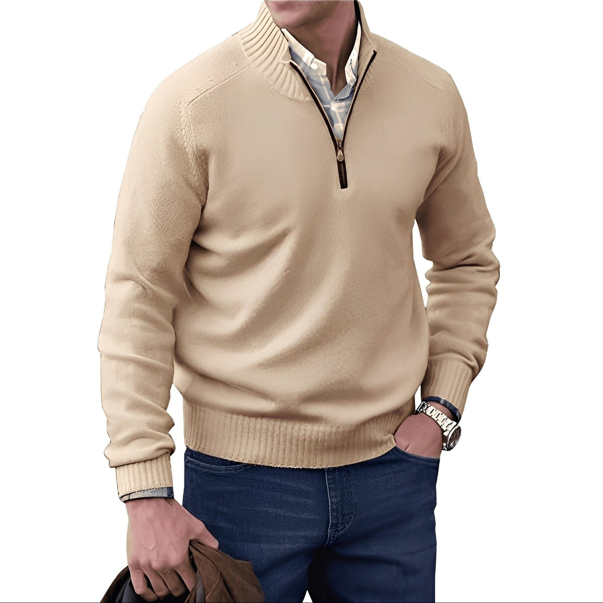 Kian - Pulôver masculino moderno com zíper prático