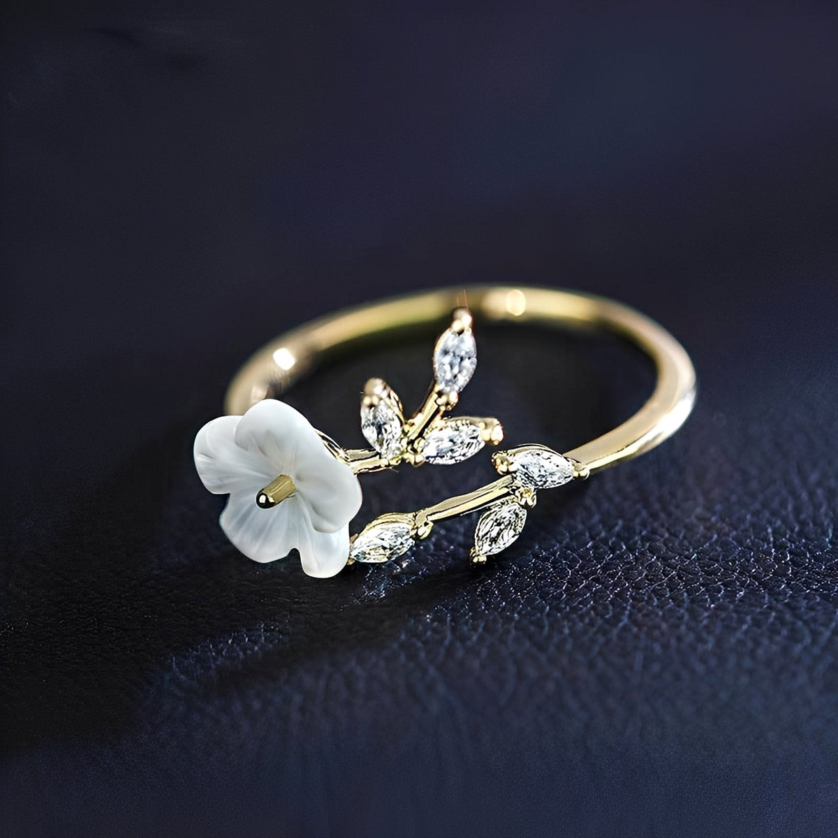 Mayla – Bague floral com flores brancas