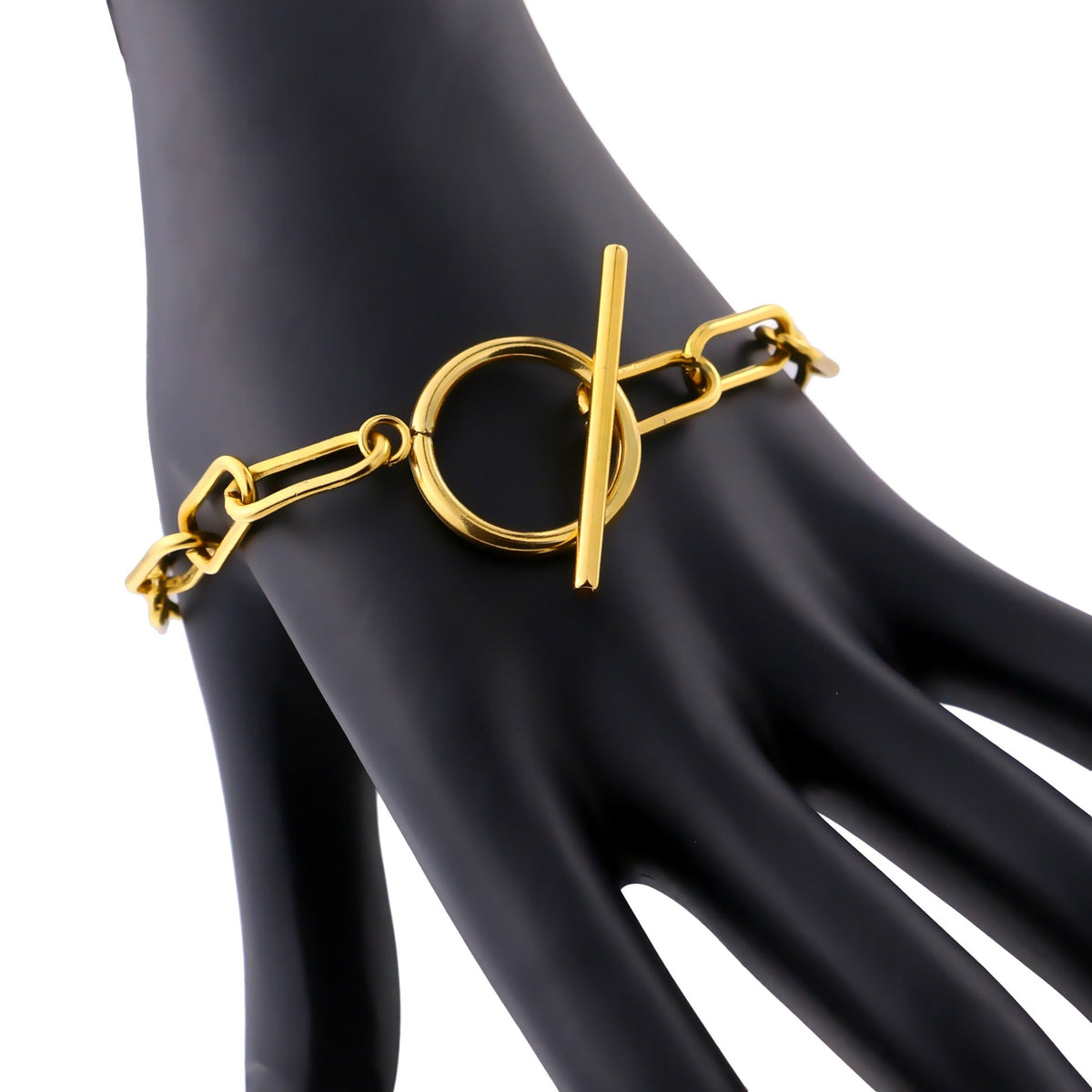 Millie – Bracelete T-Bar com elos retangulares em ouro