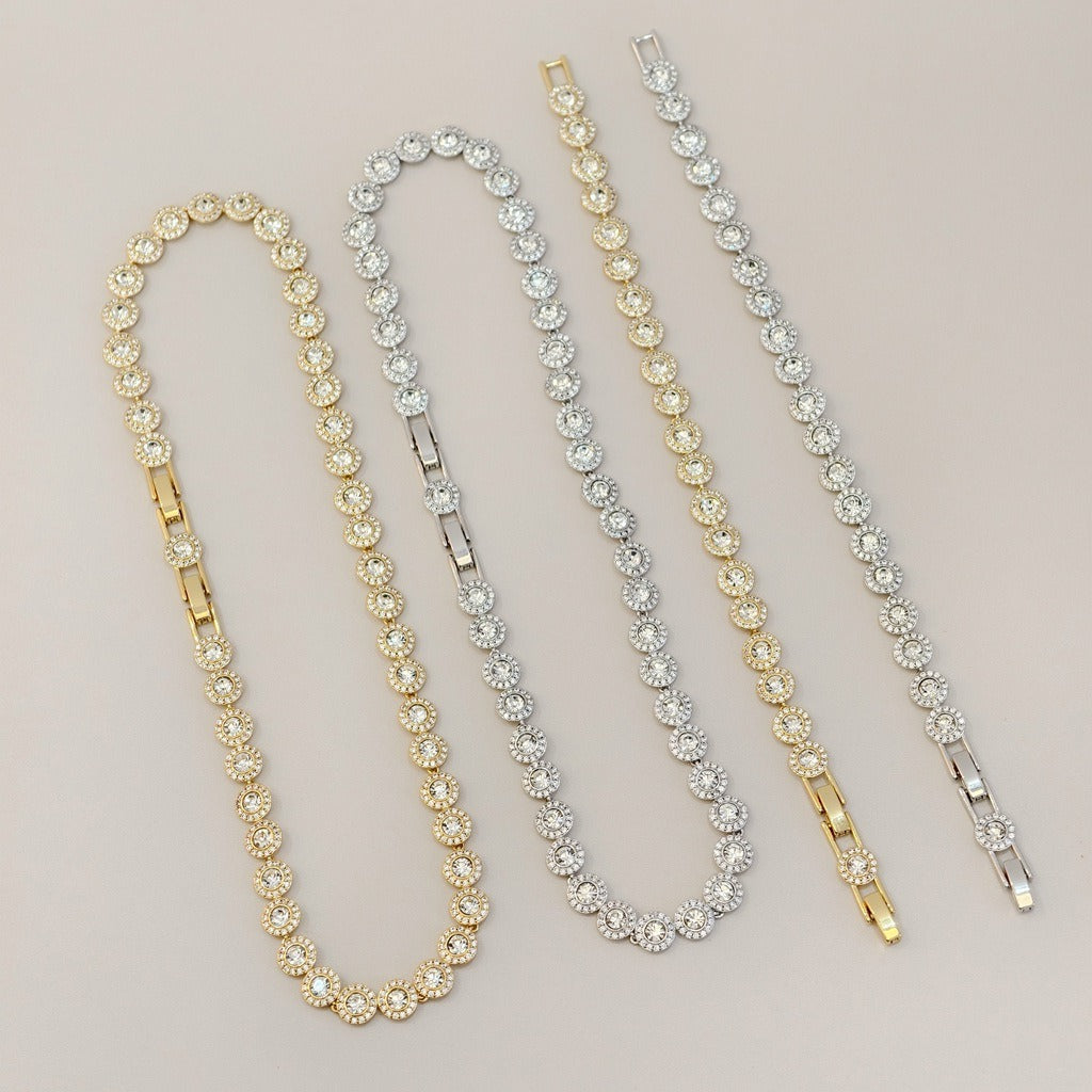 Victoria – Colar e bracelete com botão redondo brilhante