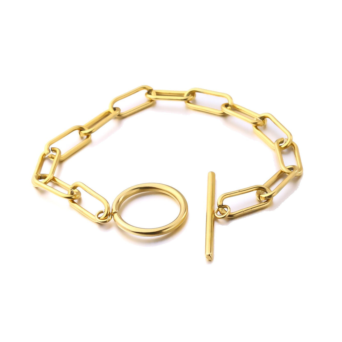 Millie – Bracelete T-Bar com elos retangulares em ouro