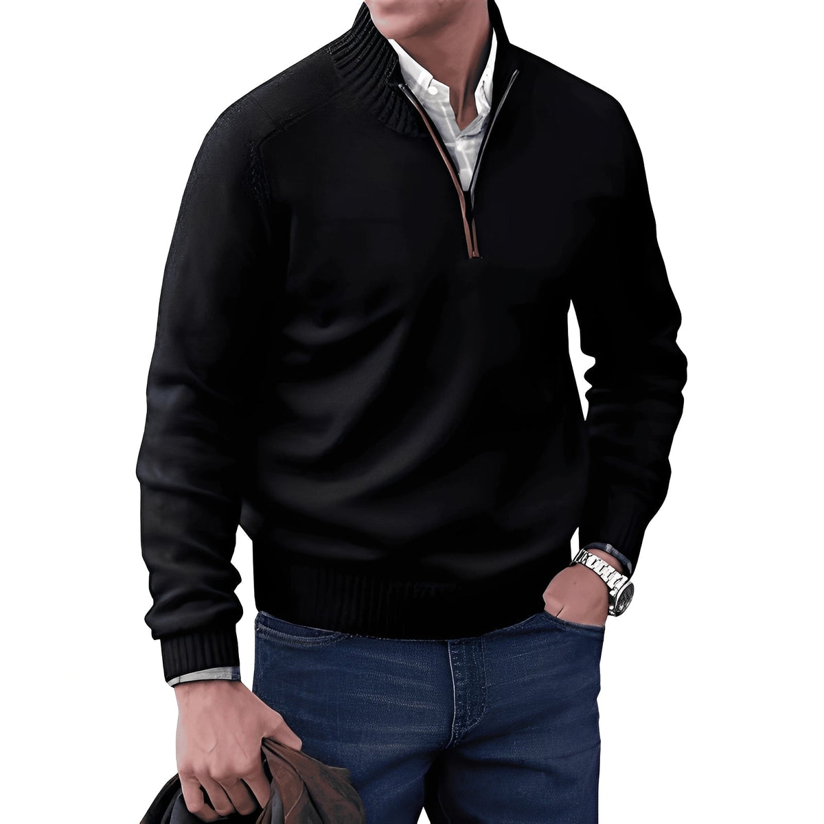 Kian - Pulôver masculino moderno com zíper prático