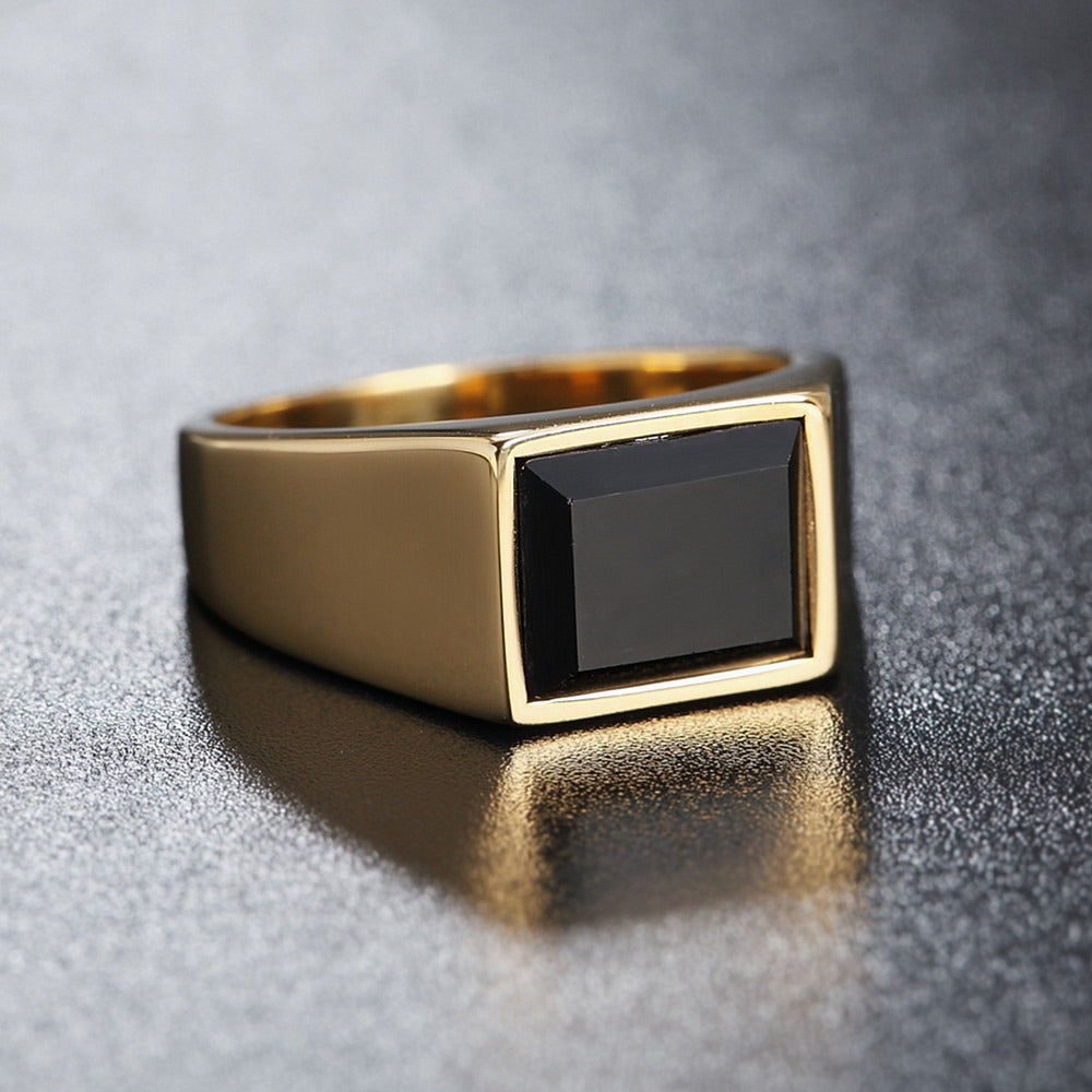 Daro – Anel de selo masculino com pedra preta