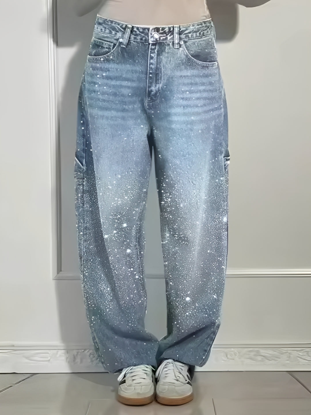 Sami - Jeans de Perna Larga Estilosos com Brilhos