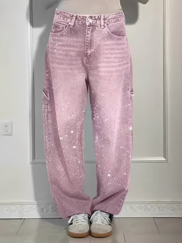 Sami - Jeans de Perna Larga Estilosos com Brilhos