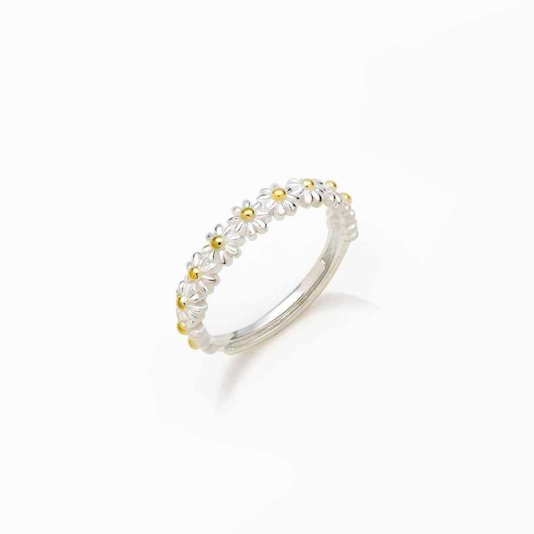 Dahliana – Bague Marguerite em Prata Ajustável e Email Pintado à Mão