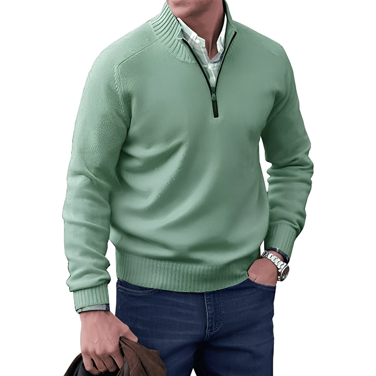 Kian - Pulôver masculino moderno com zíper prático