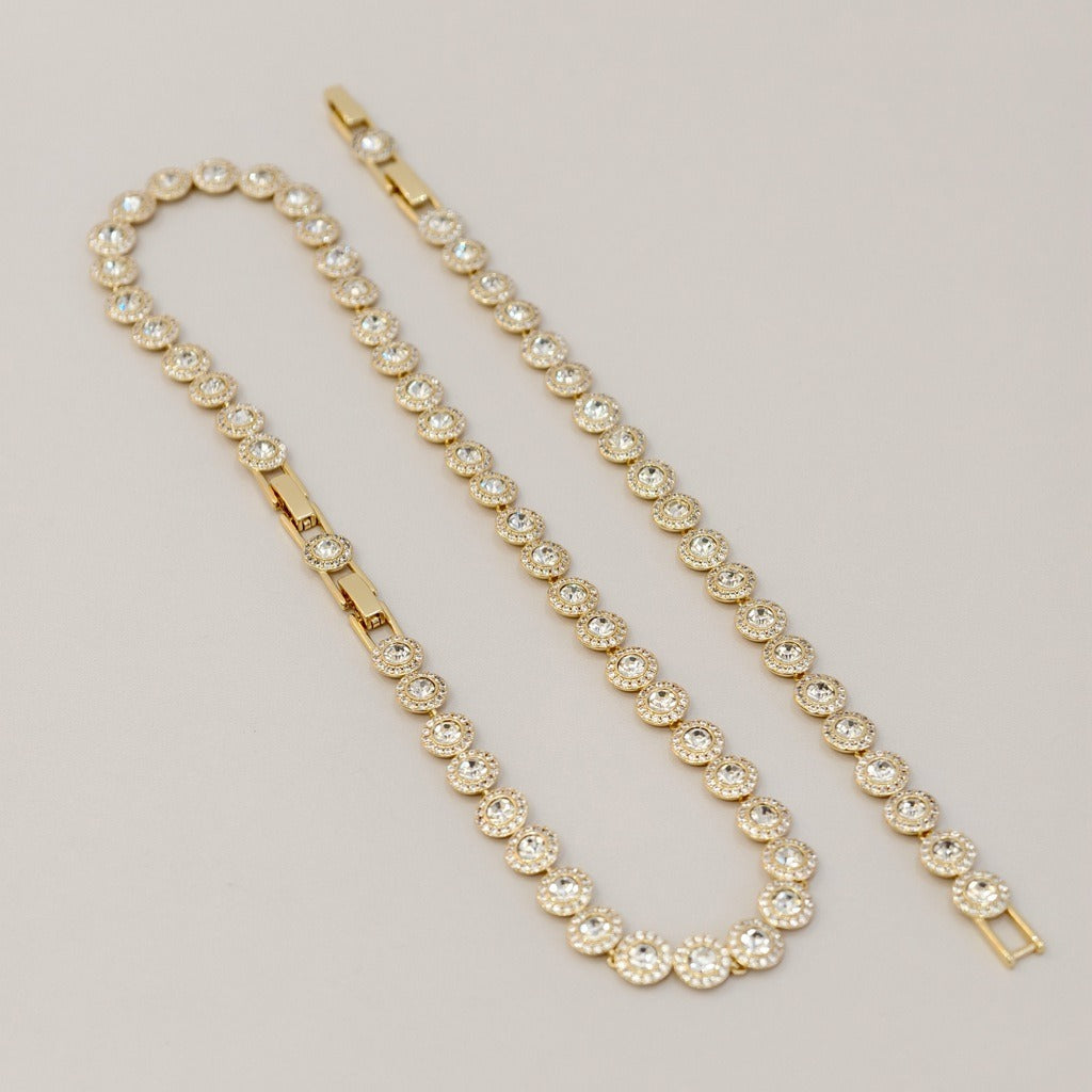 Victoria – Colar e bracelete com botão redondo brilhante