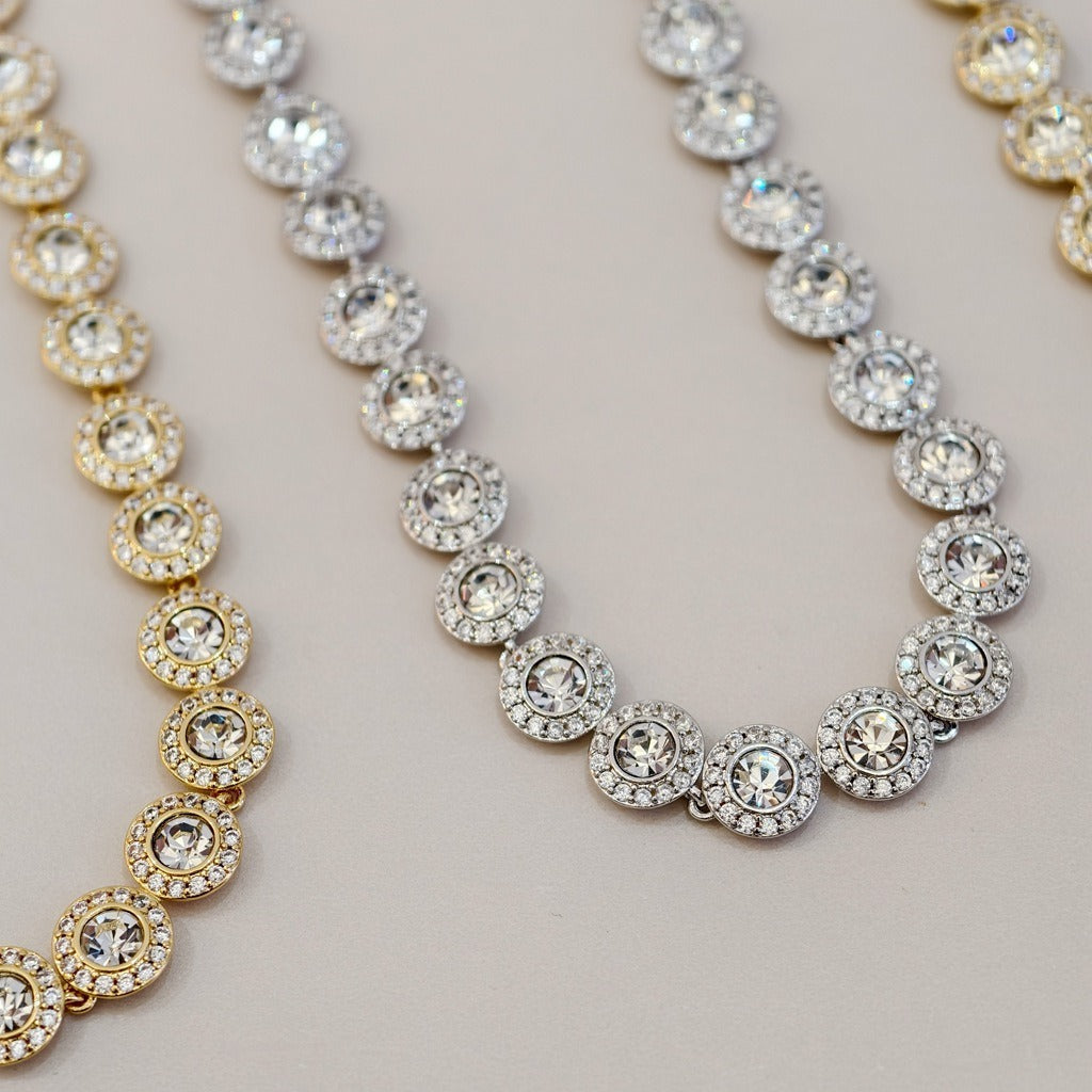 Victoria – Colar e bracelete com botão redondo brilhante