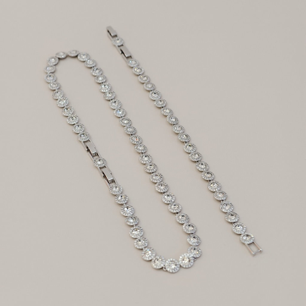 Victoria – Colar e bracelete com botão redondo brilhante