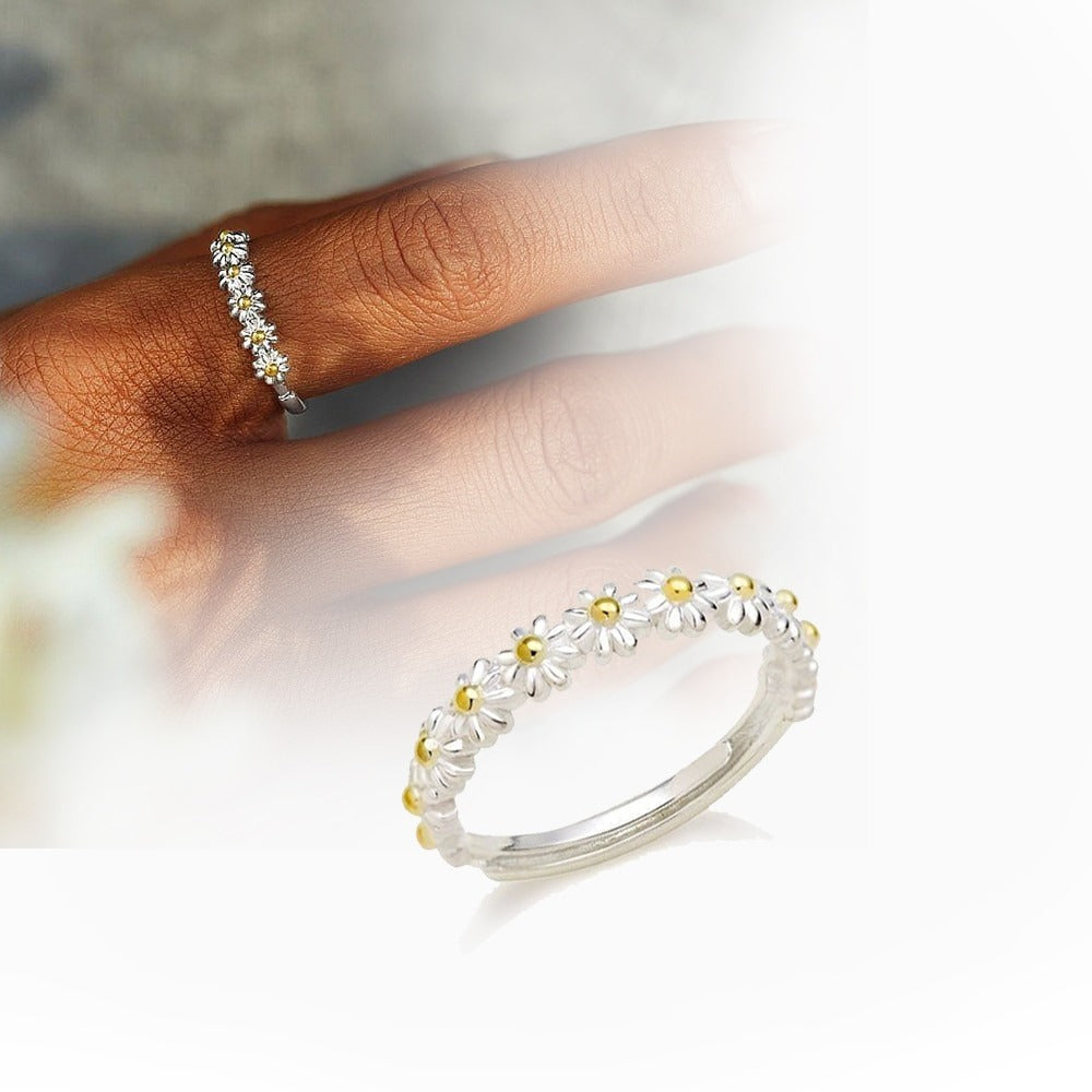 Dahliana – Bague Marguerite em Prata Ajustável e Email Pintado à Mão