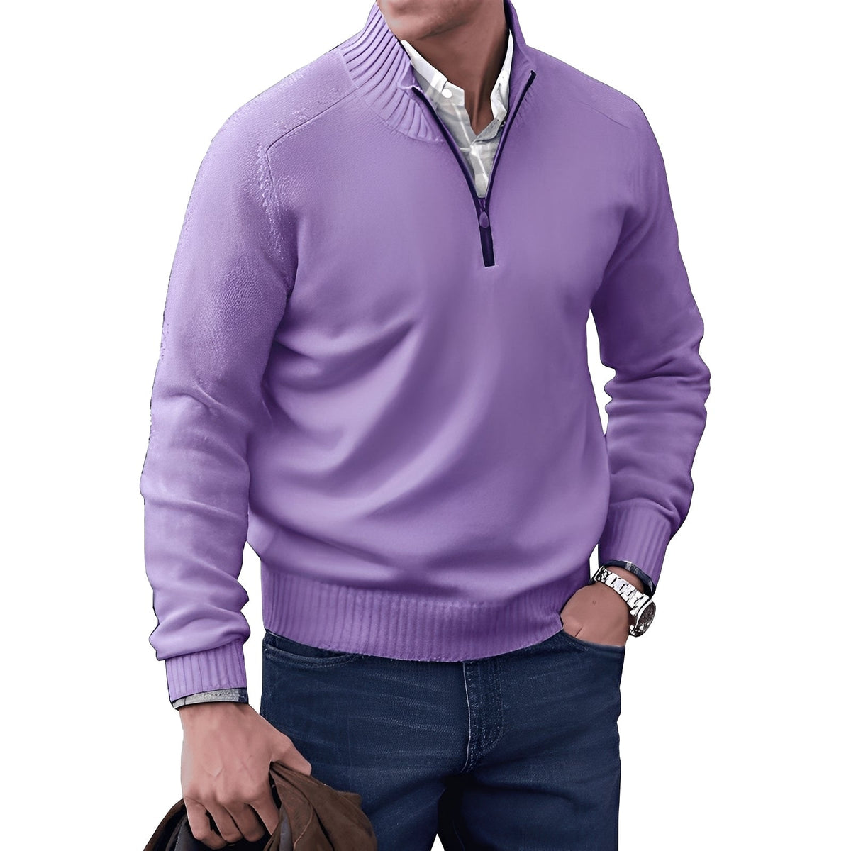 Kian - Pulôver masculino moderno com zíper prático