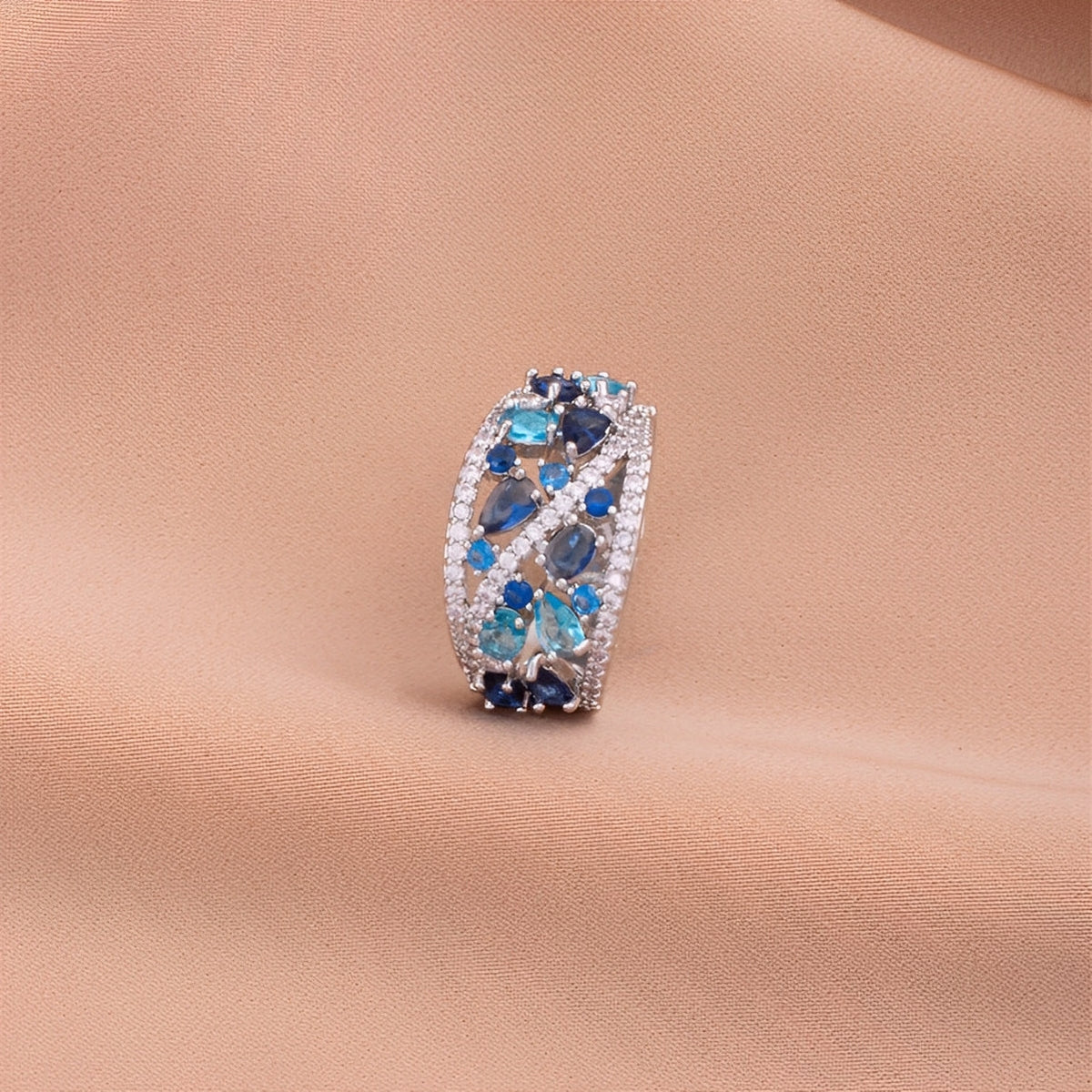 Julie – Bague vintage azul com detalhe brilhante