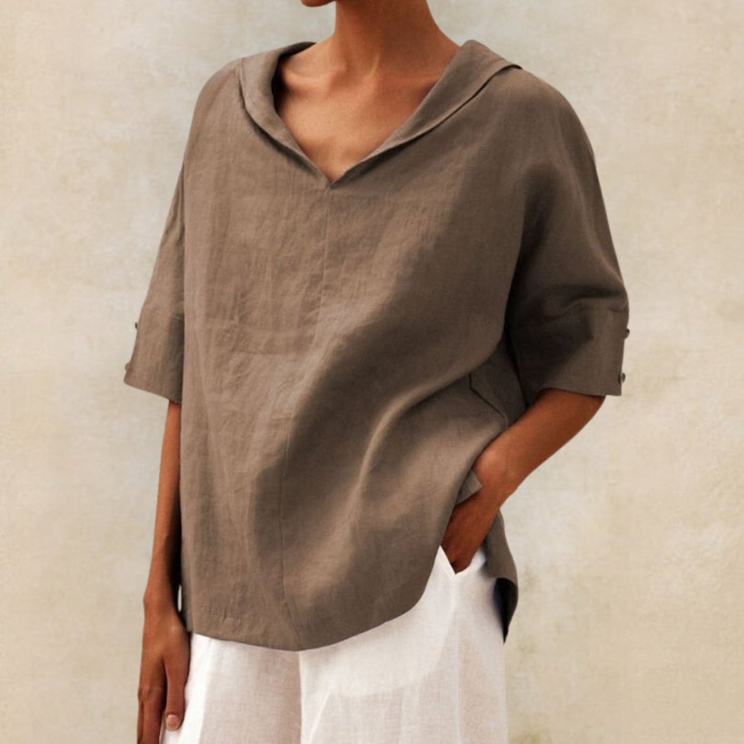 Lena - Linen blouse for women, with V-neckline