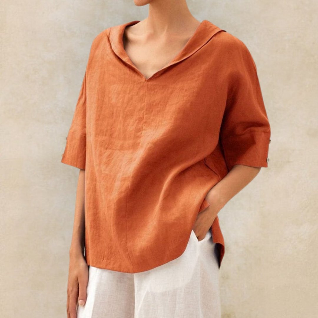 Lenna – Blusa feminina com gola em V e corte leve
