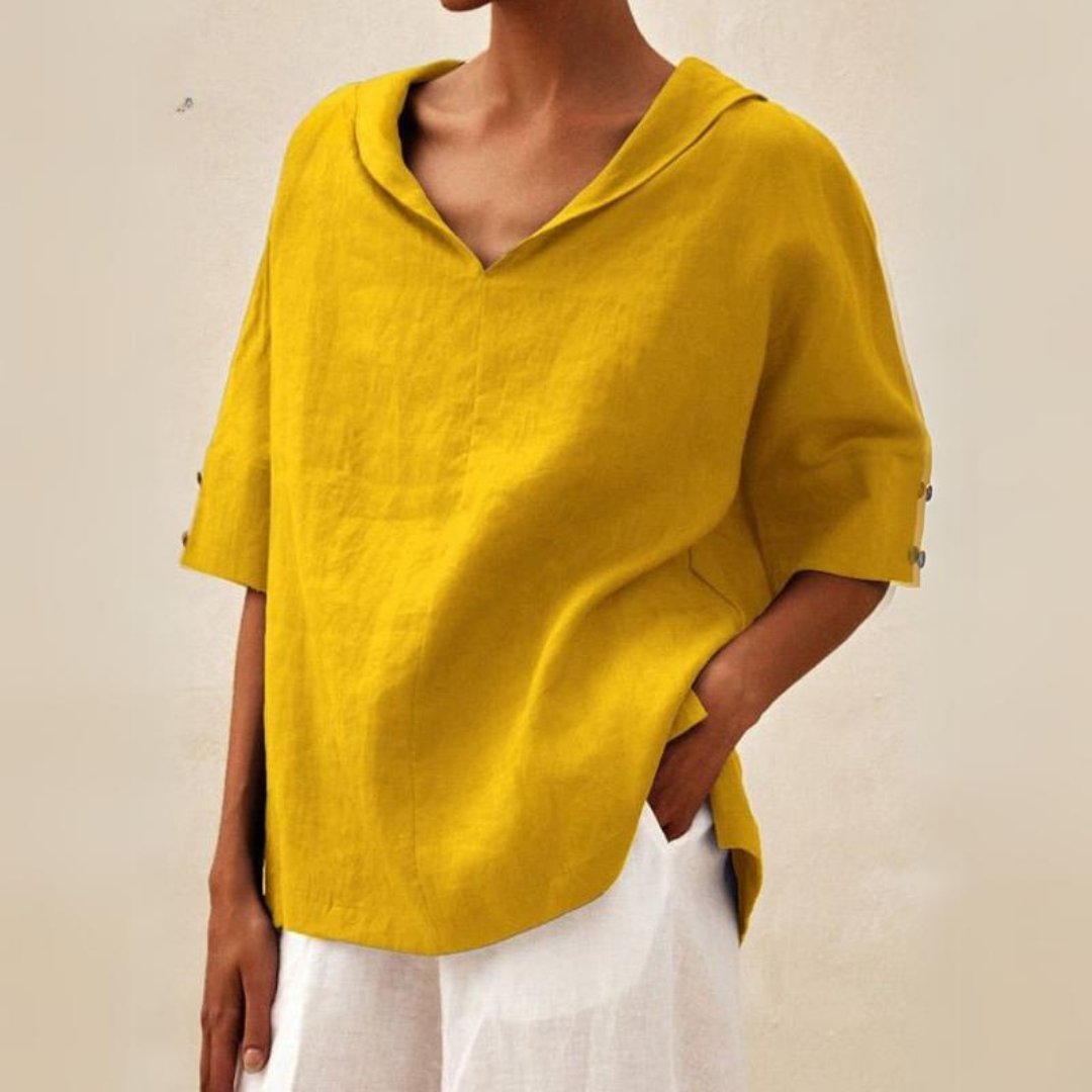 Lena - Linen blouse for women, with V-neckline
