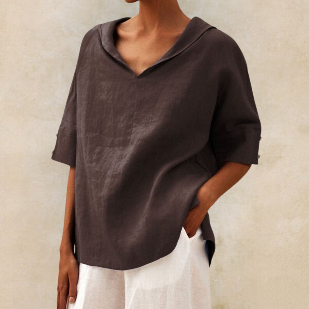 Lena - Linen blouse for women, with V-neckline